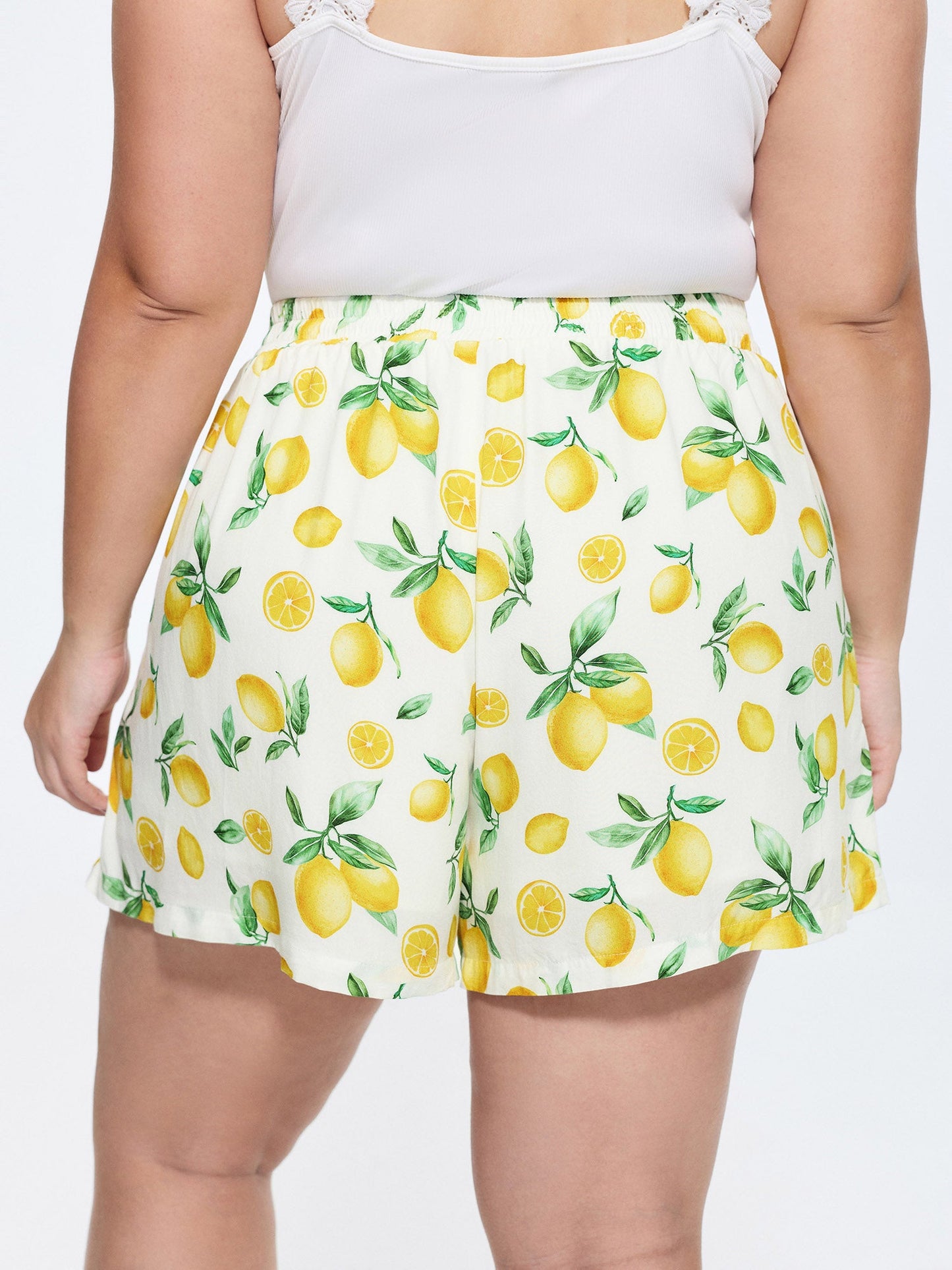 Hand-Painted Lemon Print Pockets Shorts