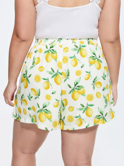 Hand-Painted Lemon Print Pockets Shorts
