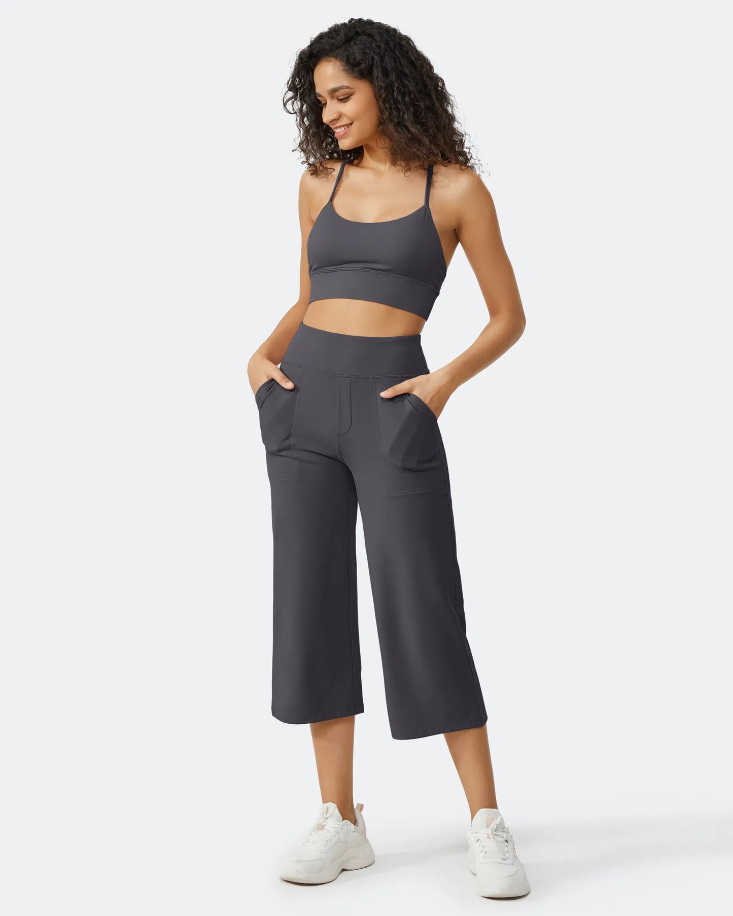 Pantalones Capri Casuales de Talle Alto con Pierna Ancha EverGoing
