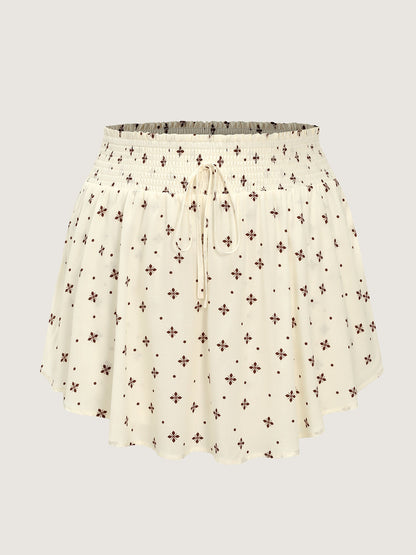 Geometric Print Wide Shirred Waist Skort