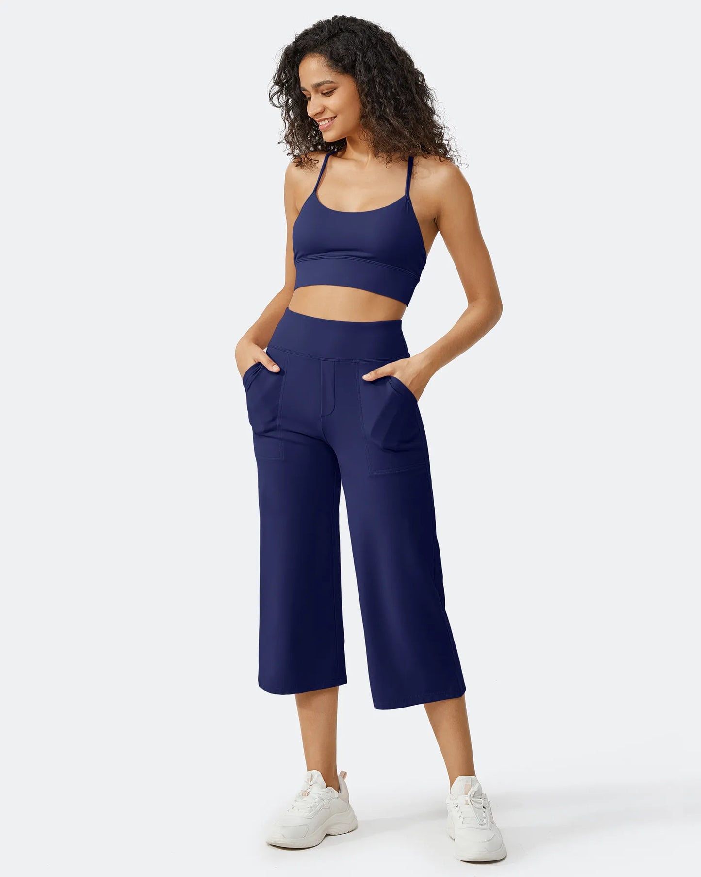 Pantalones Capri Casuales de Talle Alto con Pierna Ancha EverGoing