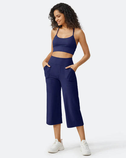Pantalones Capri Casuales de Talle Alto con Pierna Ancha EverGoing
