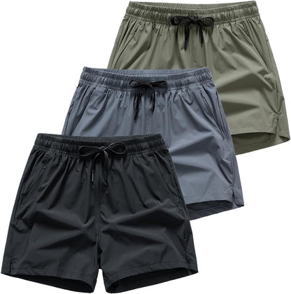 (Paquete de 3) shorts deportivos ligeros que absorben la humedad con bolsillos con cremallera