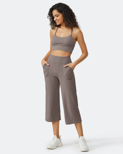Pantalones Capri Casuales de Talle Alto con Pierna Ancha EverGoing