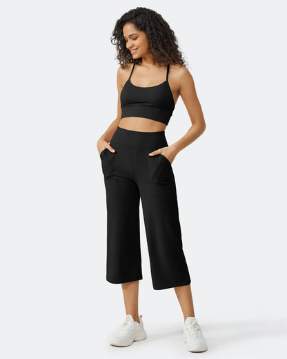 Pantalones Capri Casuales de Talle Alto con Pierna Ancha EverGoing
