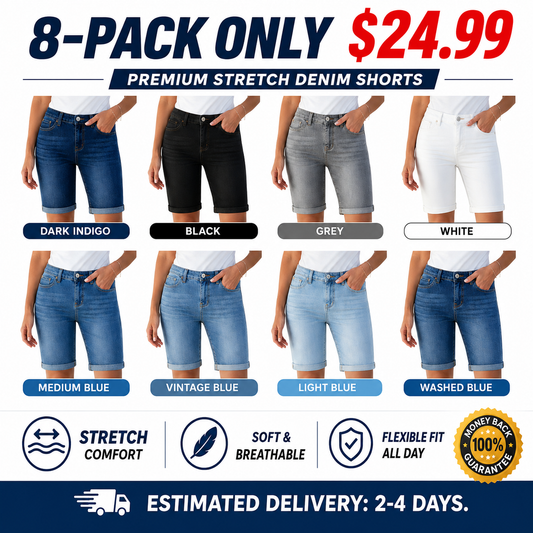 Pantalones cortos de mezclilla 8PACK, talle alto, desgastados, con dobladillo enrollado