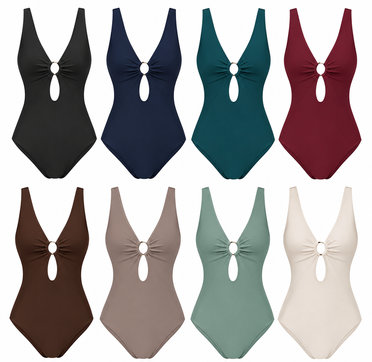 Plus-size, tummy-control, high-waisted one-piece swimsuit with removable breast pads.
