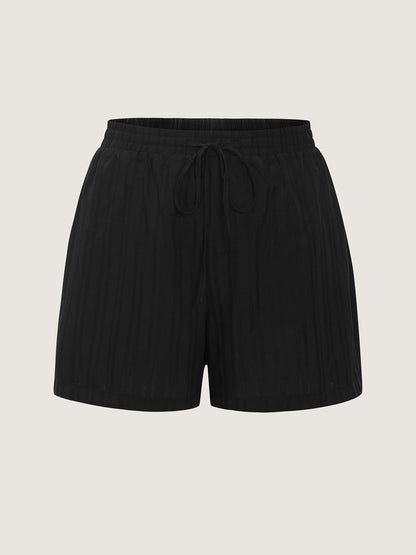 Striped Texture Drawstring Waist Shorts