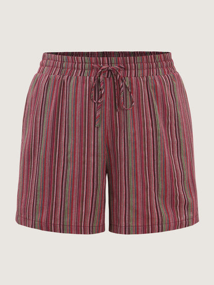 Colorful Floral Striped Pockets Shorts