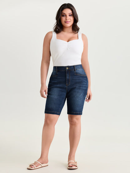 Stretchy Mid-Rise Skinny-Fit Denim Shorts