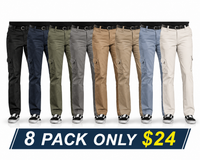 8 pack-Black + Navy + Olive Green + Gray + Brown (Tan) + Khaki + Light Blue + Ivory (White)