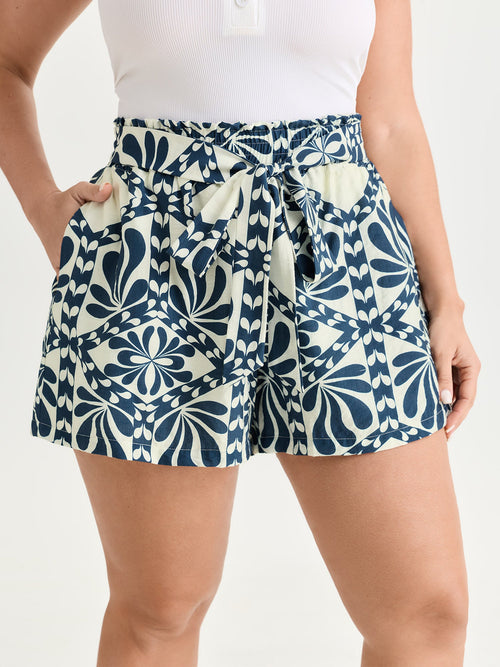 Floral Print Stretchy Waist-Tie Shorts