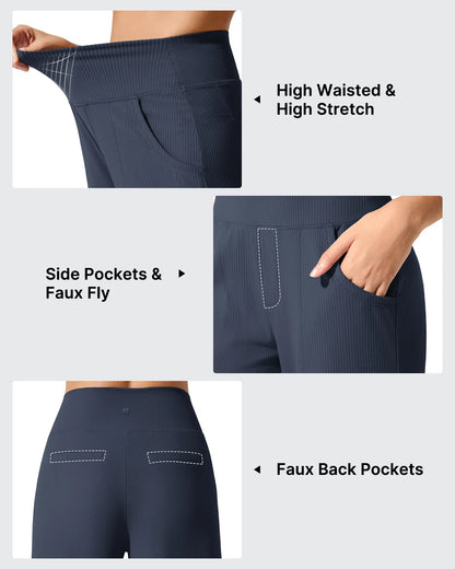 Pantalones de yoga de punto acanalado de cintura alta y pierna ancha