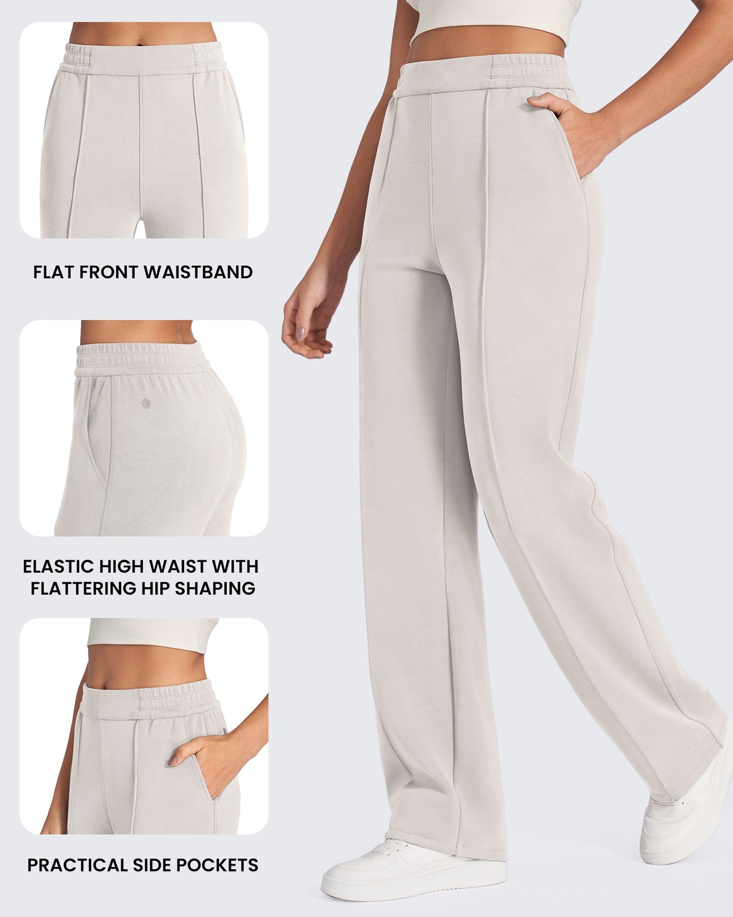 Pantalón de vestir Smoofit suelto, de talle alto y elástico, largo regular