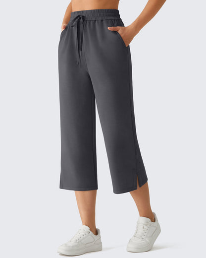 G4Free Smoofit Pantalones Capri de Pierna Ancha con Cordón y Bolsillos