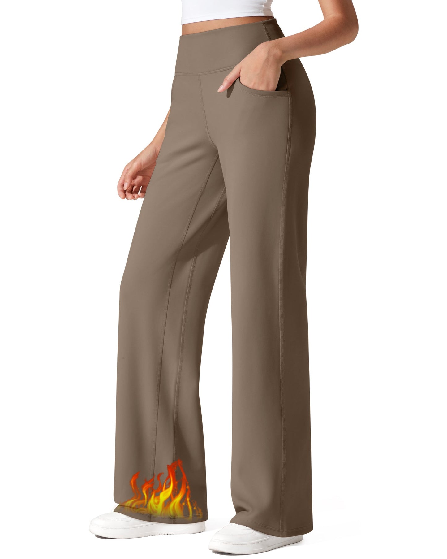 Pantalones térmicos de cintura alta y pierna ancha con forro polar EverGoing