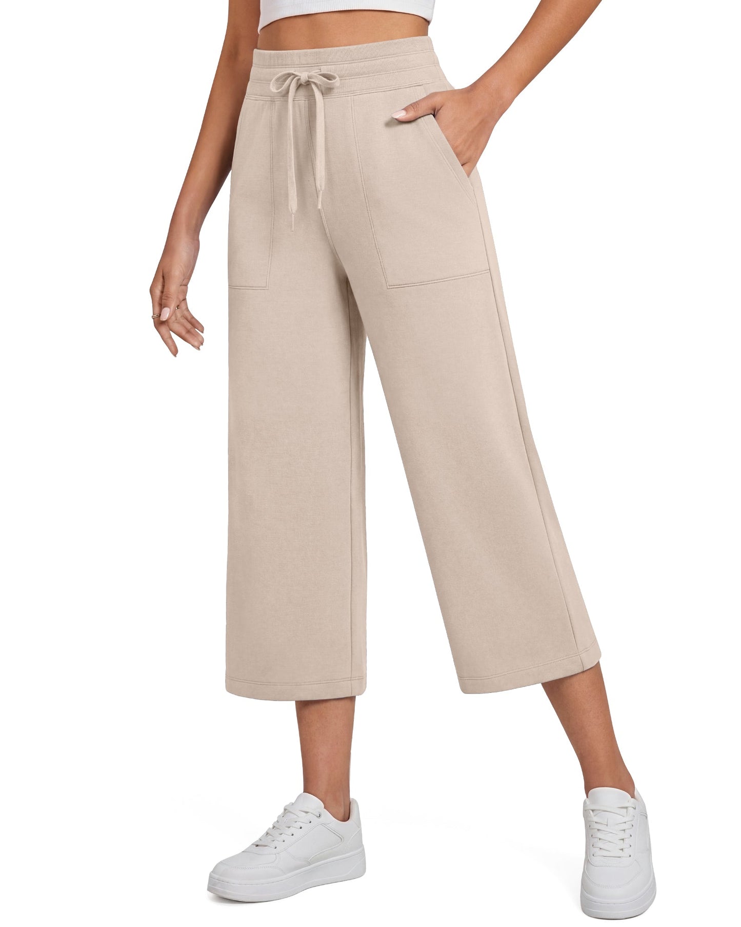 G4Free Smoofit Capris de cintura alta con cordón, pierna ancha y bolsillos