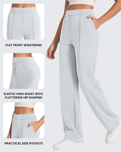 Pantalón de vestir Smoofit suelto, de talle alto y elástico, largo regular