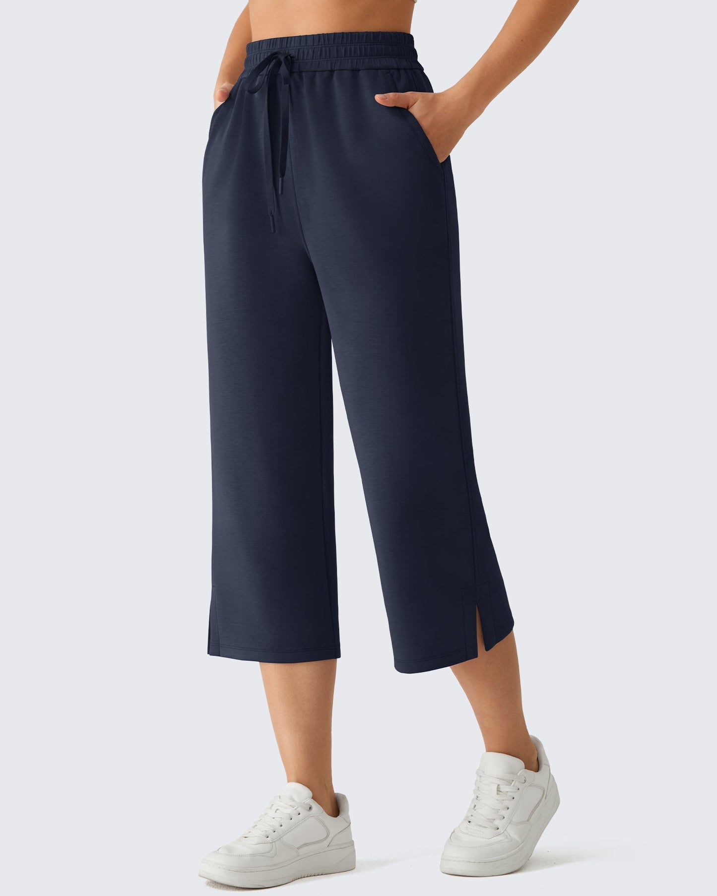 G4Free Smoofit Pantalones Capri de Pierna Ancha con Cordón y Bolsillos