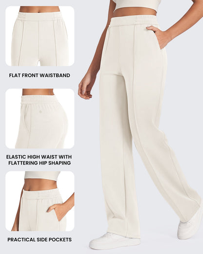 Pantalón de vestir Smoofit suelto, de talle alto y elástico, largo regular