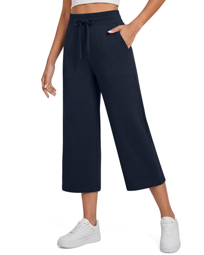 G4Free Smoofit Capris de cintura alta con cordón, pierna ancha y bolsillos