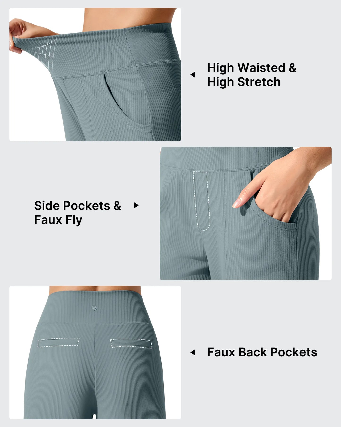 Pantalones de yoga de punto acanalado de cintura alta y pierna ancha
