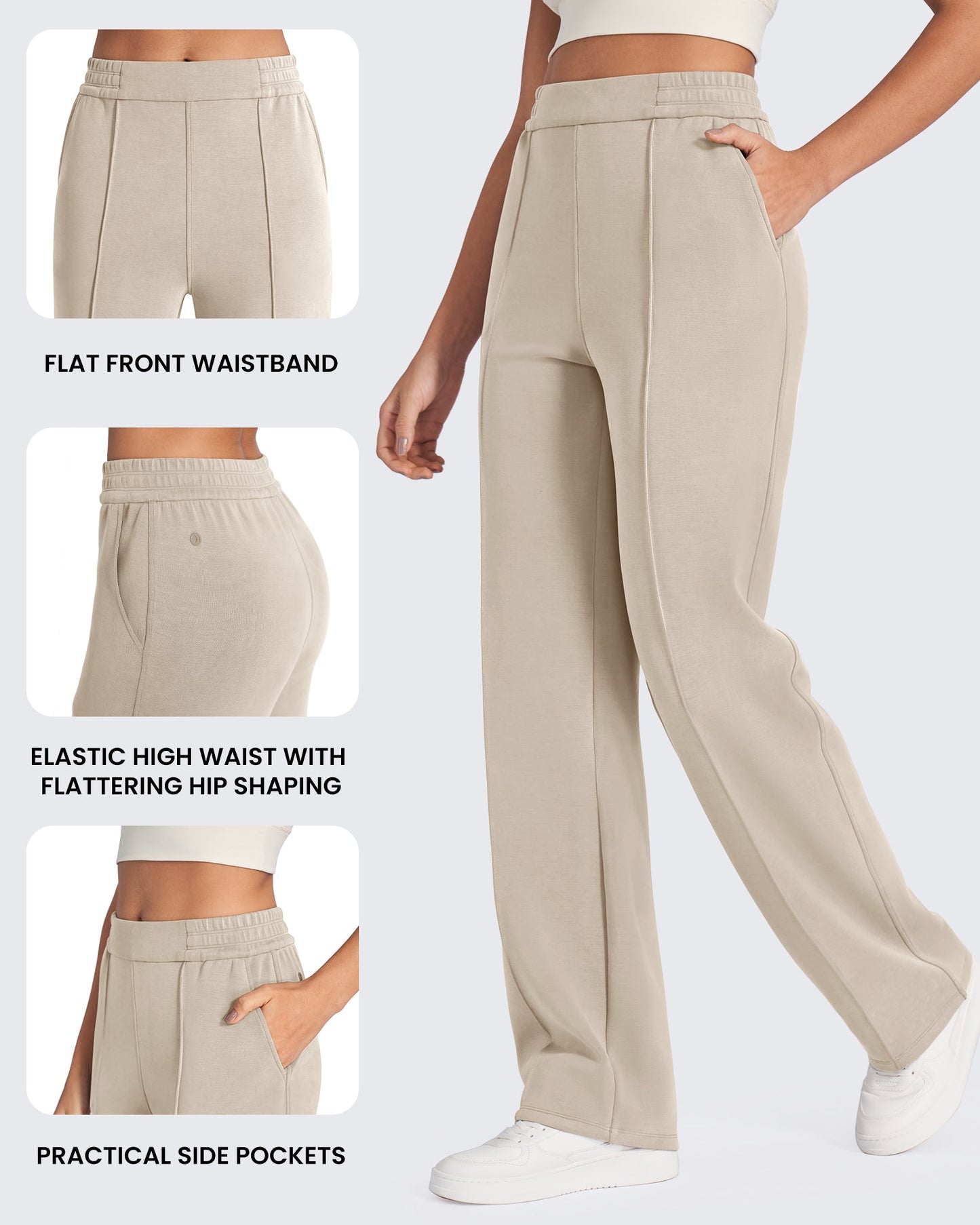 Pantalón de vestir Smoofit suelto, de talle alto y elástico, largo regular