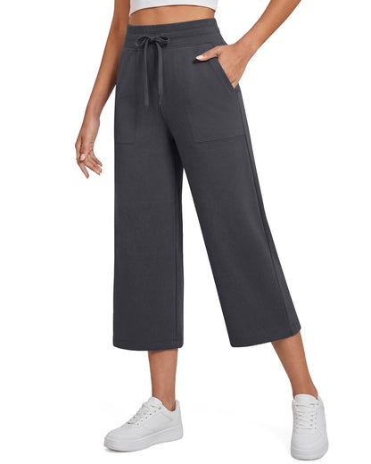 G4Free Smoofit Capris de cintura alta con cordón, pierna ancha y bolsillos