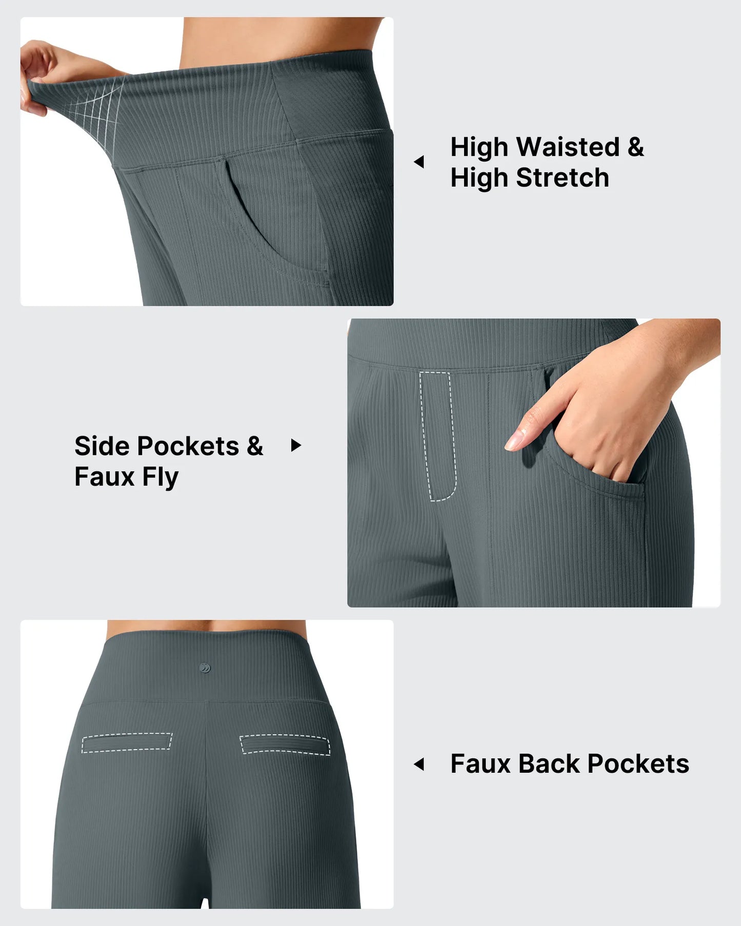 Pantalones de yoga de punto acanalado de cintura alta y pierna ancha