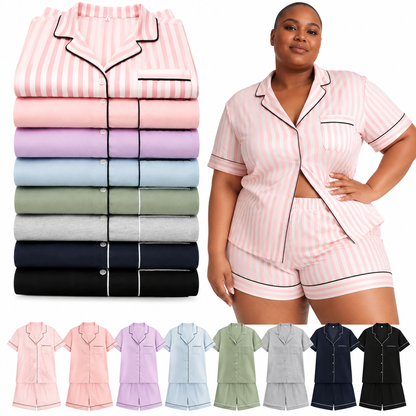 Women Pajamas Set Long Sleeve Button Up Sleepwear Soft Breathable PJS