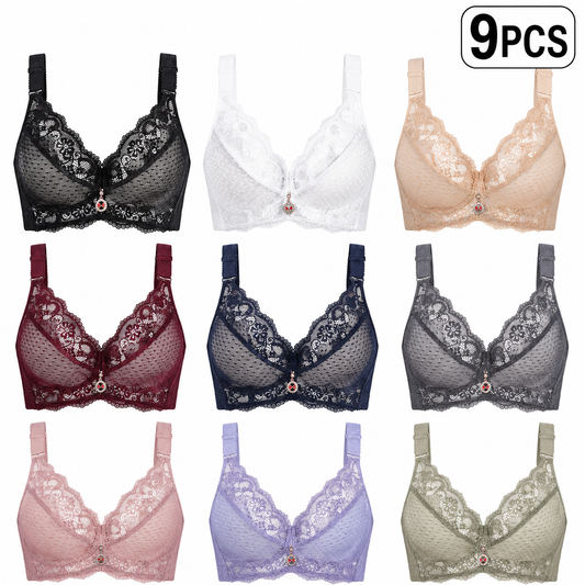 9 PACK-Padded Push Up Lace Bras for Women Underwire Bras Comfort Floral