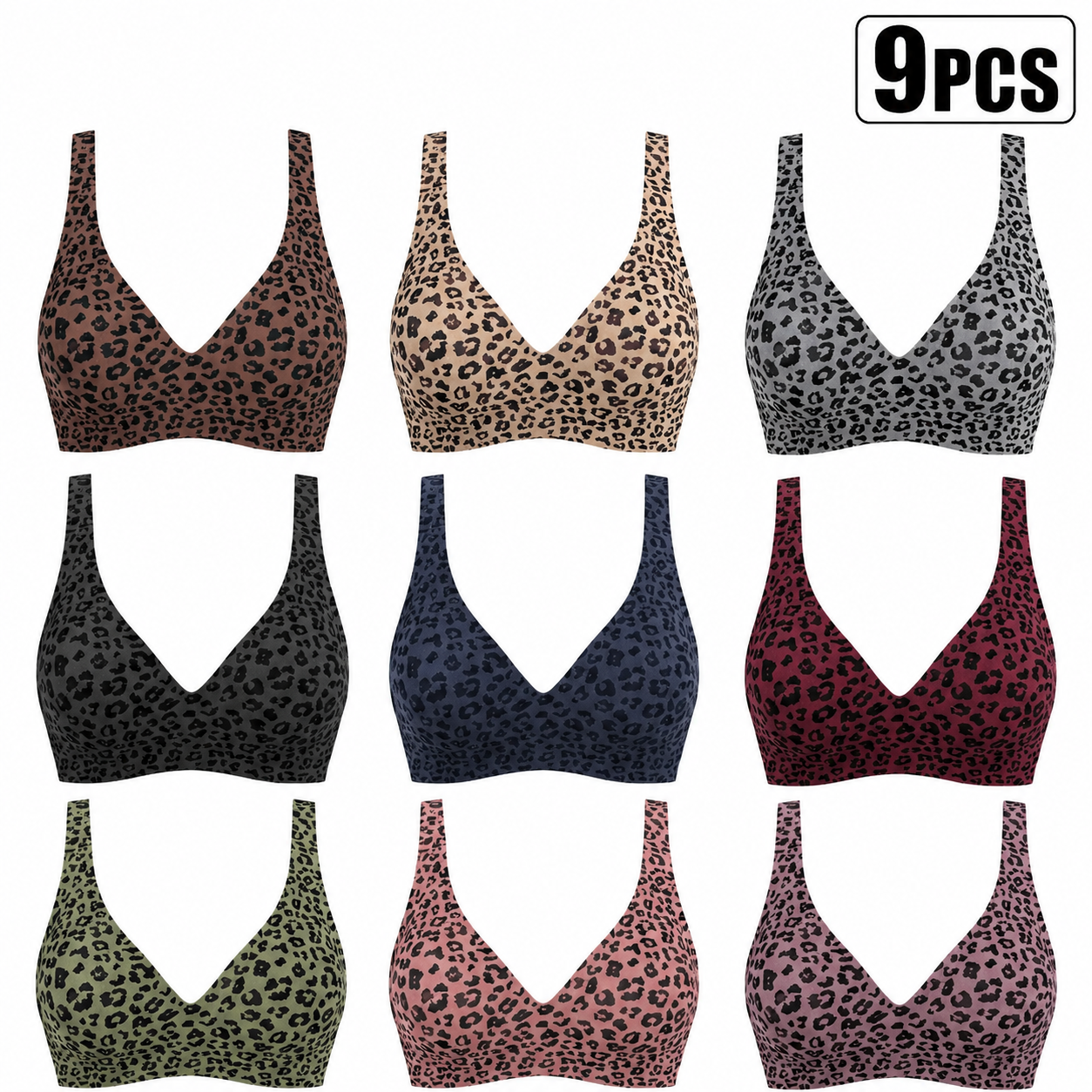 9 PACK-Womens Comfortable Wireless Bras Push Up Bralettes Seamless Tshirts Bras Deep V Everyday Bras