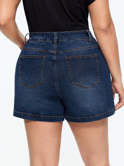Stretchy Back Elastic Waistband Skinny-Fit Denim Shorts