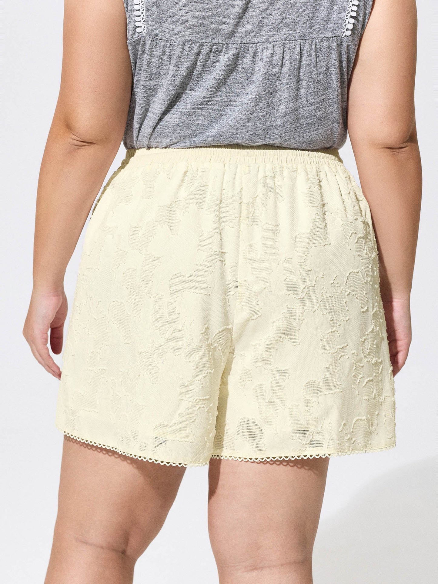 Hollowed-Out Textured Drawstring Shorts
