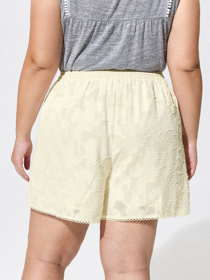 Hollowed-Out Textured Drawstring Shorts
