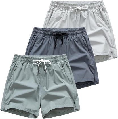 (Paquete de 3) shorts deportivos ligeros que absorben la humedad con bolsillos con cremallera
