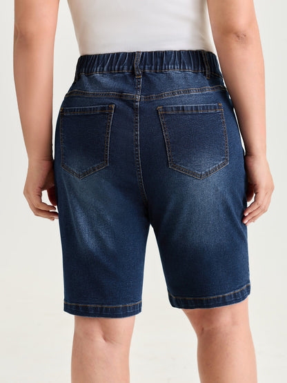 Stretchy Mid-Rise Skinny-Fit Denim Shorts