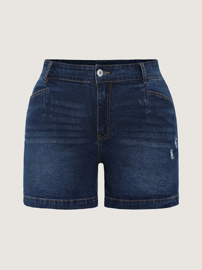 Stretchy Back Elastic Waistband Skinny-Fit Denim Shorts