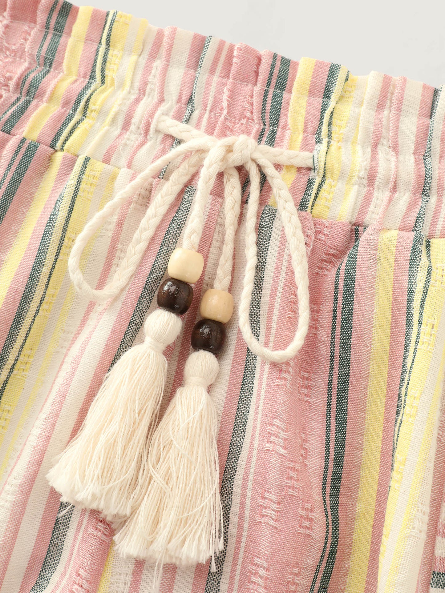 Asymmetrical Striped Tassel Drawstring Shorts