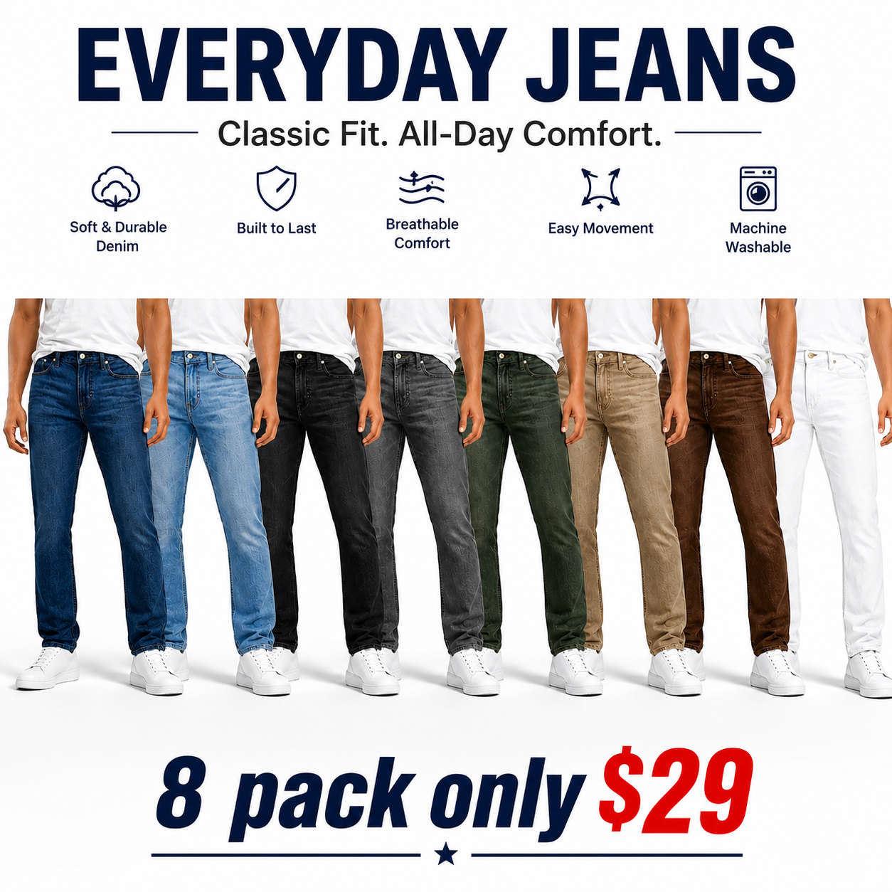 8PACK-Classic regular fit, original cut jeans（fb）