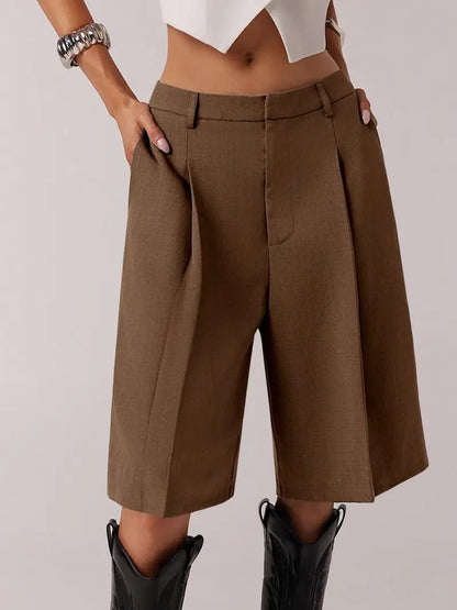 Women's Solid Color Simple Commuter Bermuda Shorts,