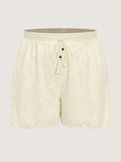 Hollowed-Out Textured Drawstring Shorts