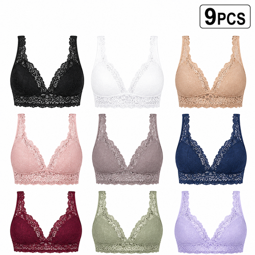 9 PACK-Women V Neck Wireless Bras Unlined Basic Cami Sexy Comfy Everyday Wirefree Lingerie Unpadded