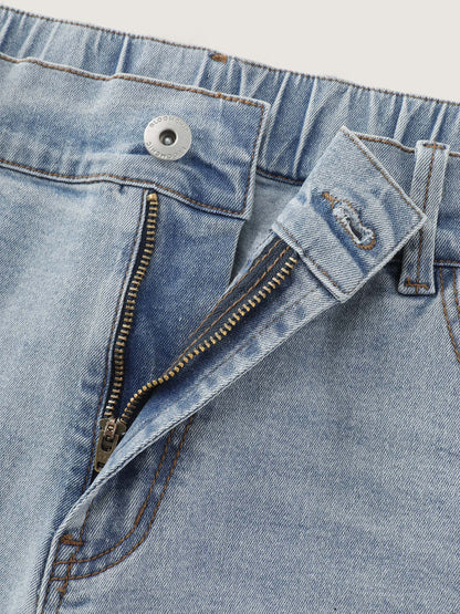 Stretchy Raw Hem Straight-Leg Denim Shorts