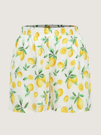 Hand-Painted Lemon Print Pockets Shorts