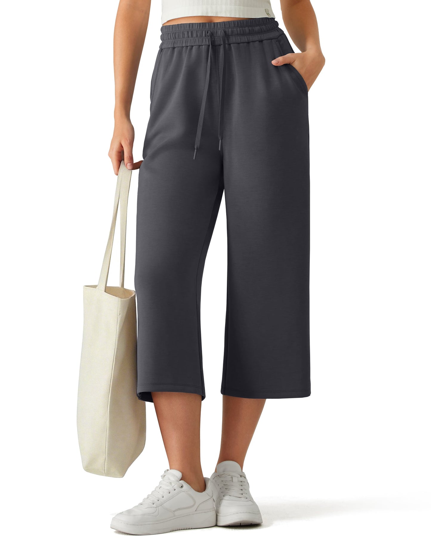 G4Free Smoofit Pantalones Capri de Pierna Ancha con Cordón y Bolsillos