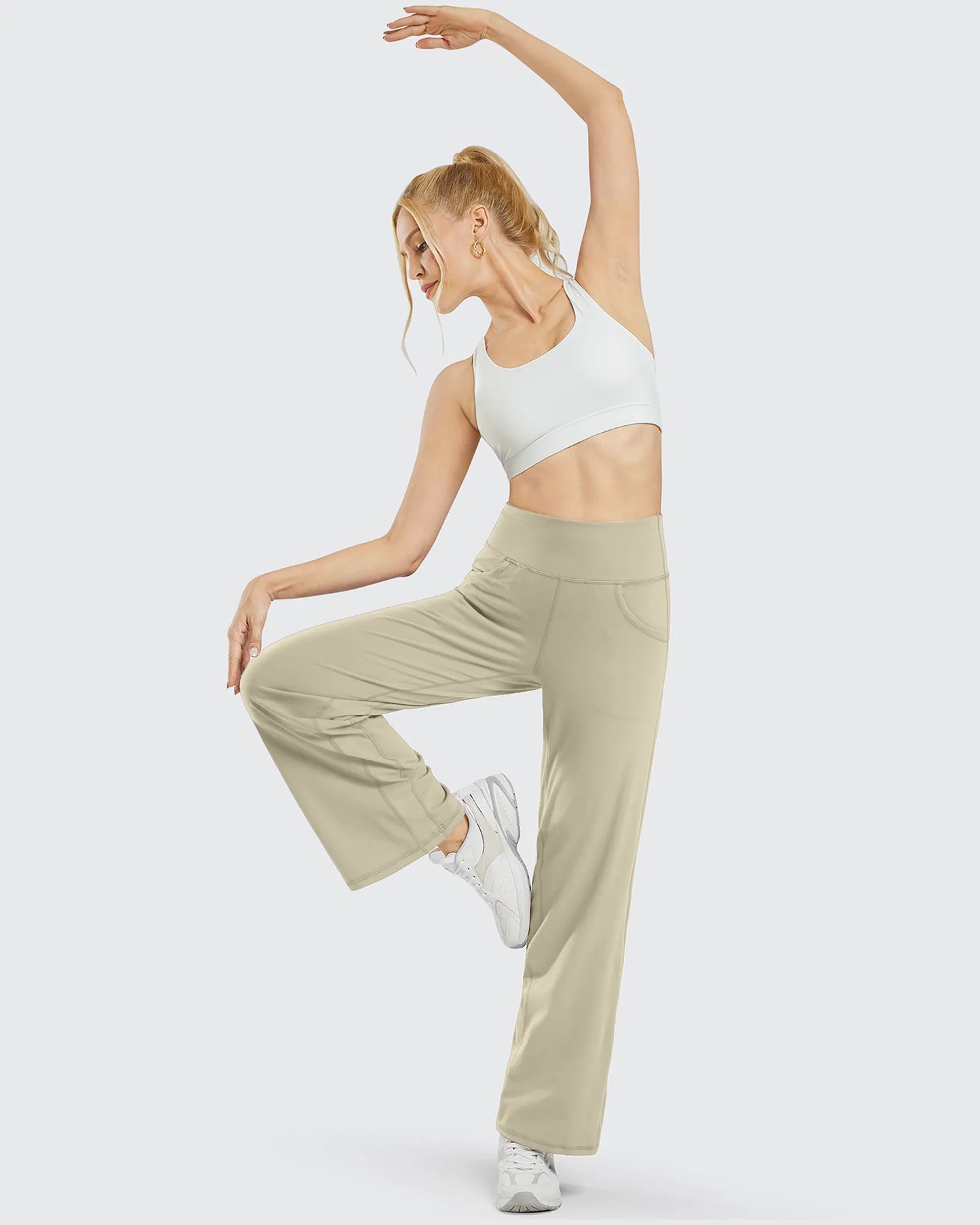 Pantalones de yoga de pierna ancha para mujer con bolsillos (talla regular)