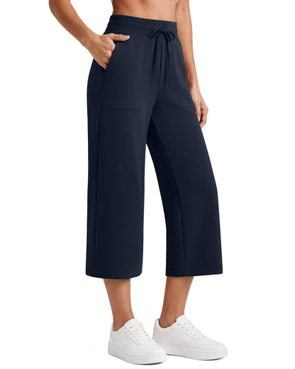 G4Free Smoofit Capris de cintura alta con cordón, pierna ancha y bolsillos