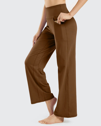 Pantalones de yoga de pierna ancha para mujer con bolsillos (talla regular)