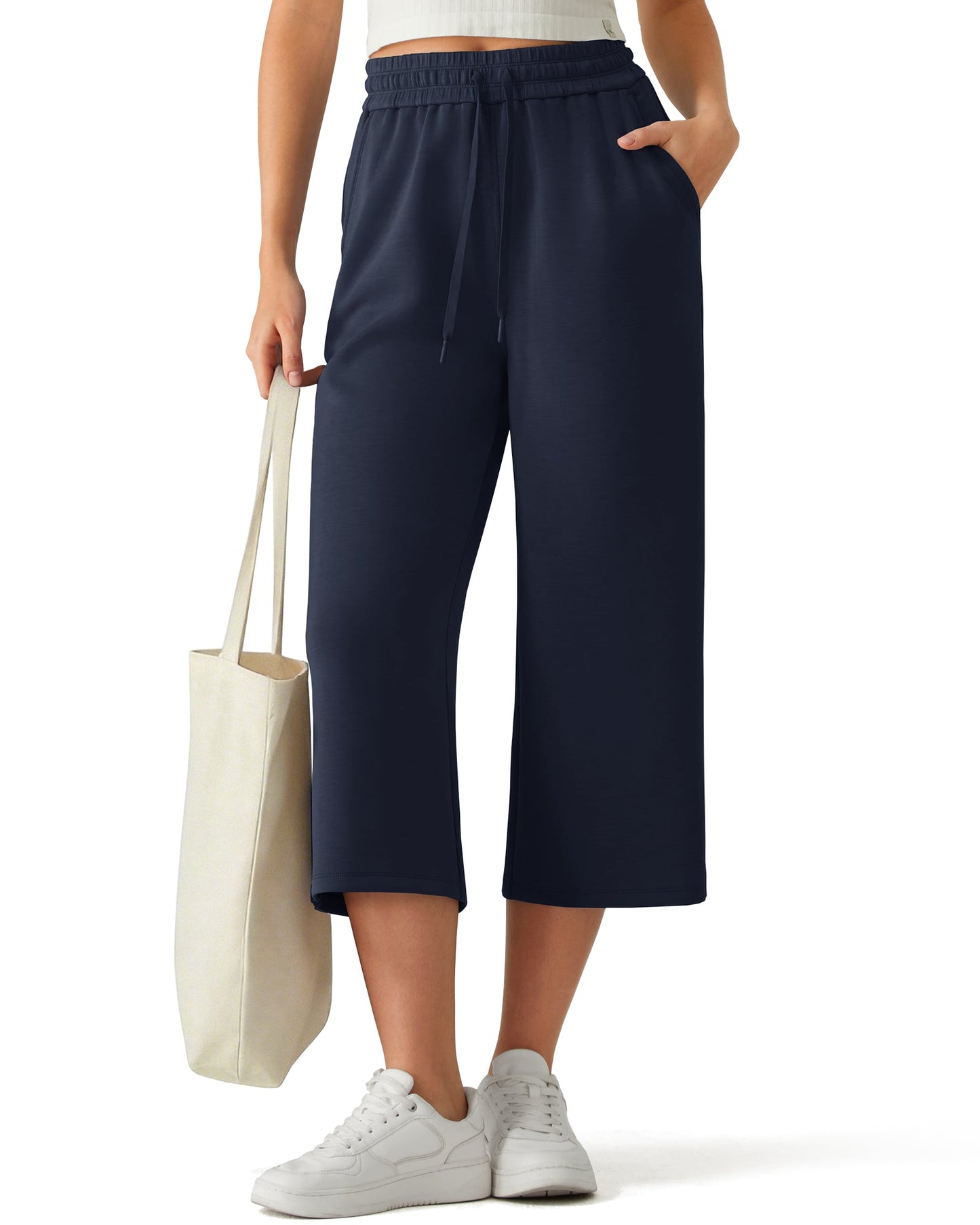 G4Free Smoofit Pantalones Capri de Pierna Ancha con Cordón y Bolsillos